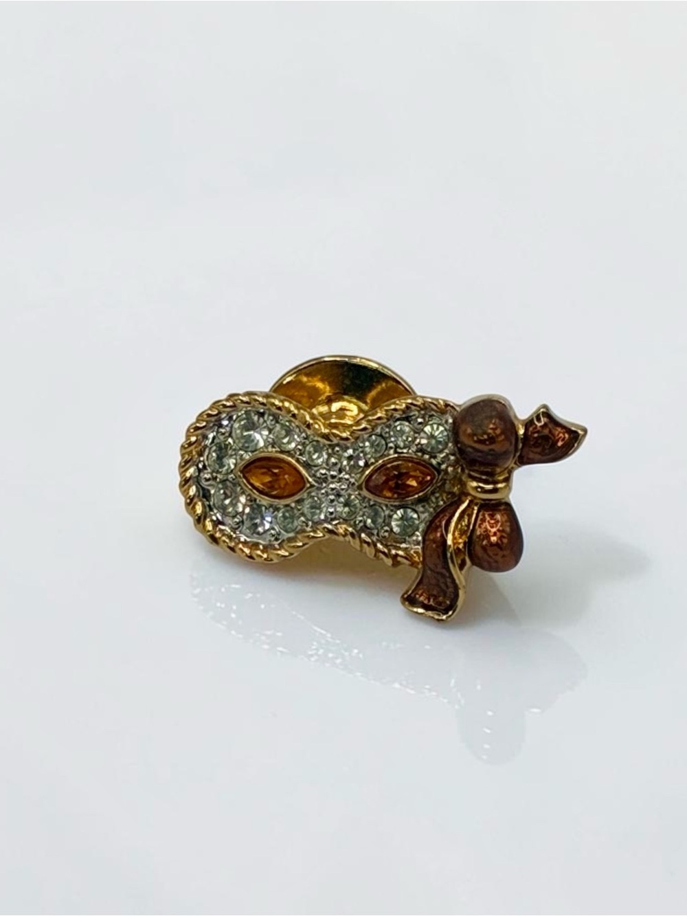 Swarovski Signed Swan Gold-Tone Crystal Masquerade Mask Brooch Pin